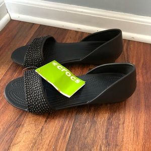 Sparkle black croc flats